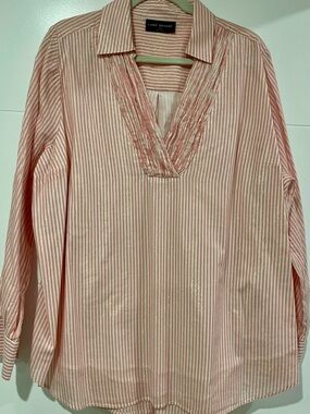 Lane Bryant Pink/Salmon and White Striped V-Neck Tunic